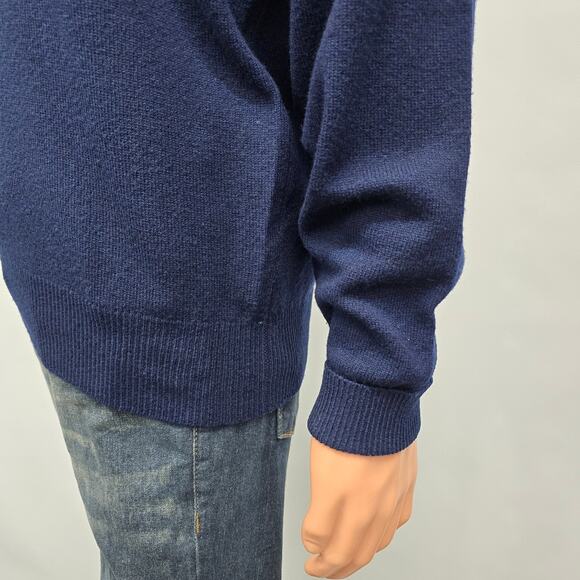 Huntington Lambswool Virgin 100% Wool V-Neck Sweater Men M Navy Knit Vintage - Picture 8 of 13